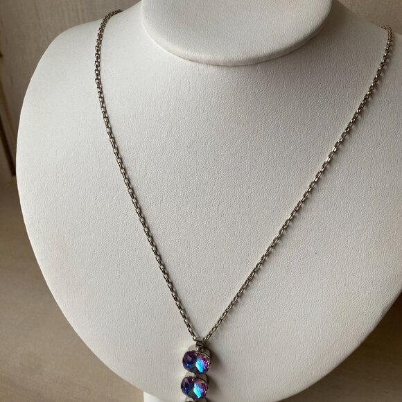 NWT Mariana Medium 4 Stone Cushion Cut Pendant Necklace Purple Blue Crystal - Picture 8 of 15